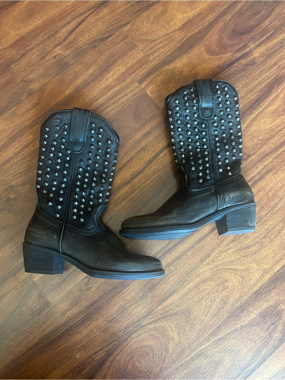 Steve Madden Black Studded Combat Western Boots